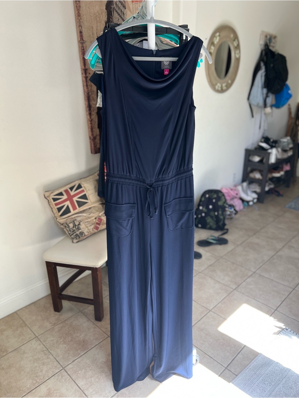 Sleeveless Navy Jumpsuit with Drawstring Waist